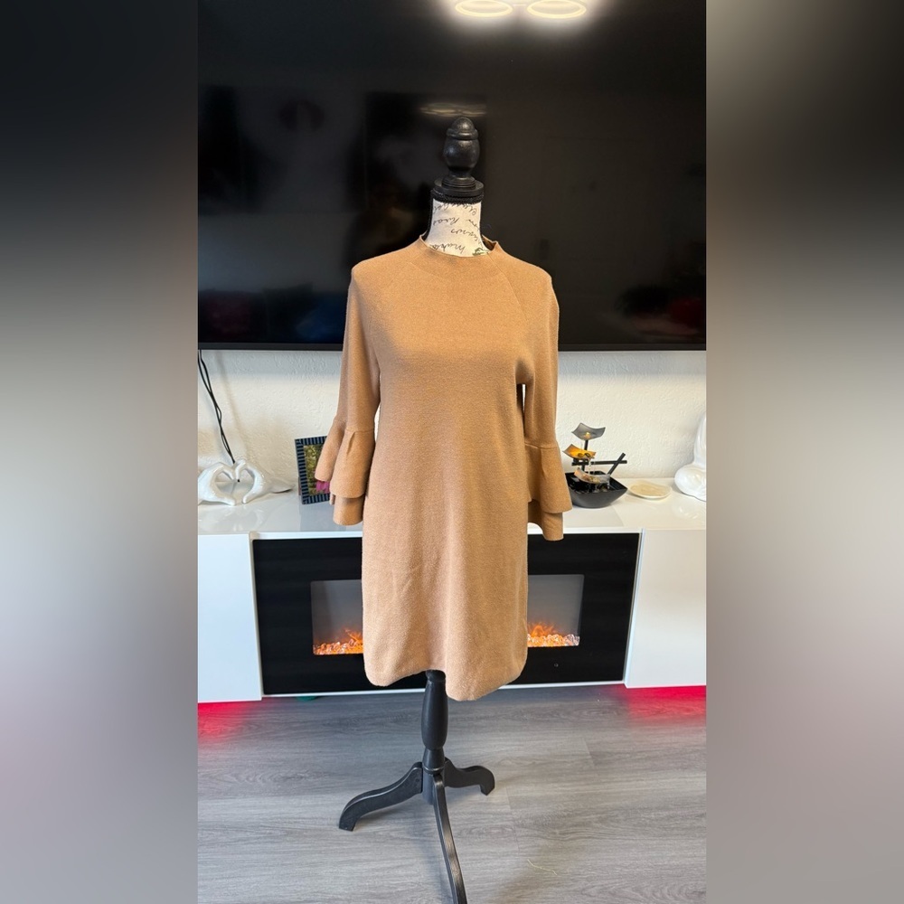 Anthropologie Claudette Ruffled Sleeve Mini
Sweater Dress Camel Brown sz M - Picture 7 of 16